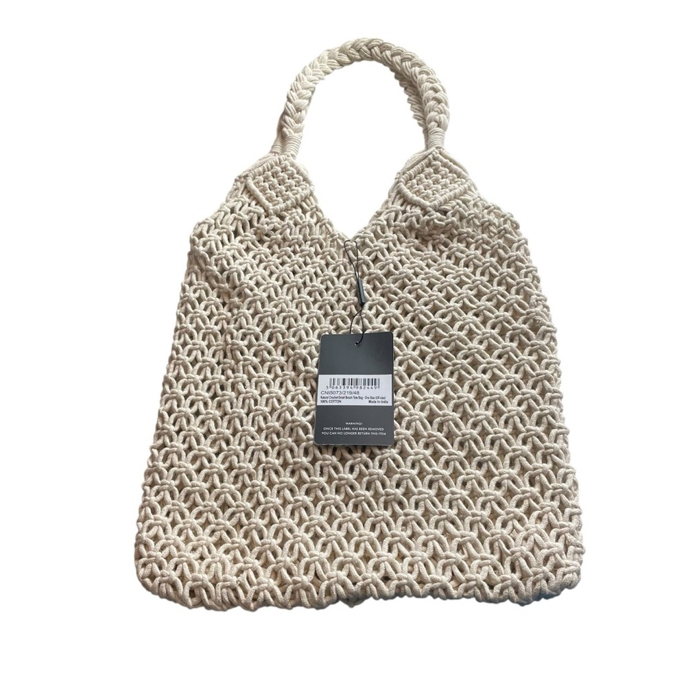 PrettyLittleThing Natural Crochet Detail Beach Tote Bag 100% Cotton One Size